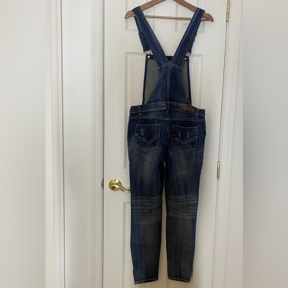 Dollhouse Distressed Denim Skinny Overalls - Picture 3 of 8